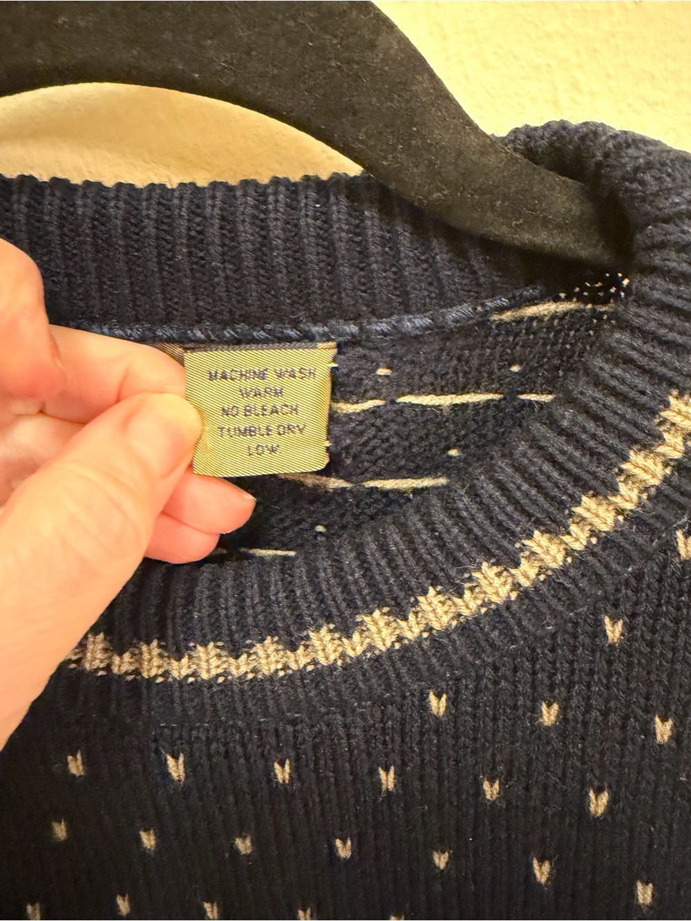 PDX Navy Knit Crewneck Sweater with Cream Dot Detail - Picture 3 of 4
